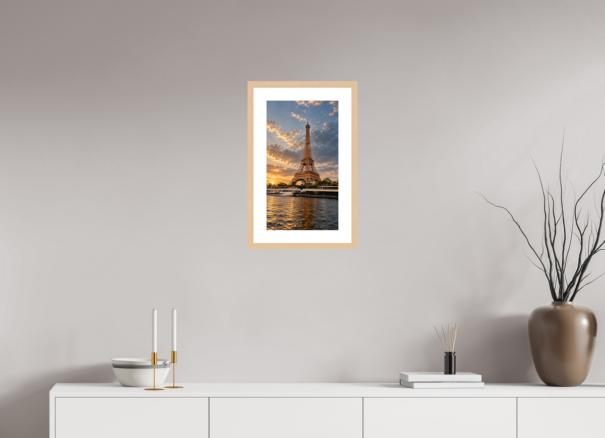 27 x 48 cm, Fineartprint im Rahmen - natur Paris Icon – Eiffel Tower